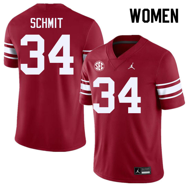 Women #34 Zach Schmit Oklahoma Sooners 2024 SEC Conference College Football Jerseys-Throwback